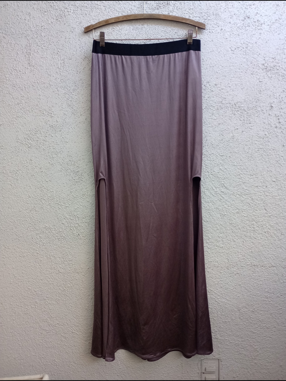bebe Satin Maxi Skirt Black Waistband High Slits Boho Y2K 90s Athleisure Large